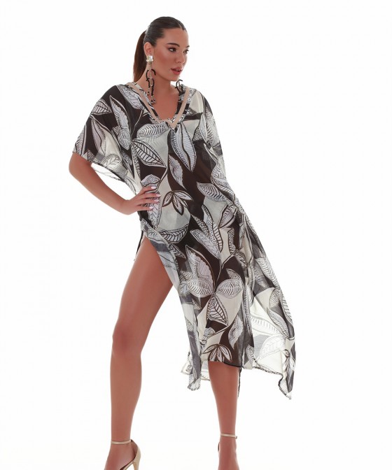 'CHIC ESCAPE' PRINTED LONG KAFTAN IN V-NECKLINE